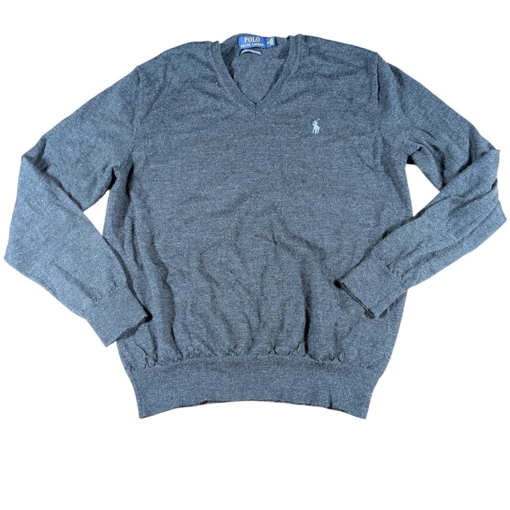 Polo Ralph‎ Lauren Men's Medium Sweater Grey Merino Wool V-Neck